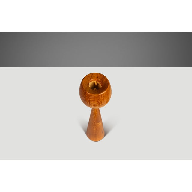 Wood Set of Two Danish Mid-Century Modern Wood-Turned Flared Tulip Candlestick Holders in Solid Ash, Denmark, 1960's For Sale - Image 7 of 12