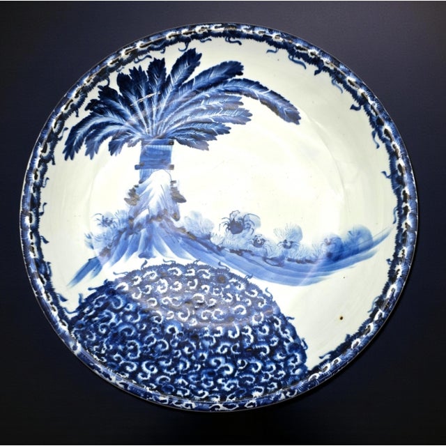 Large Hand-Painted Blue and White Porcelain Charger Bowl, Chinese Export Style, 16" For Sale - Image 11 of 11