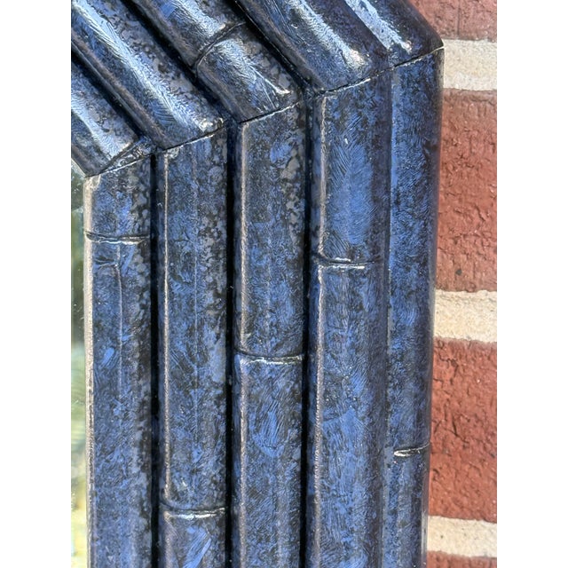 Chic Vintage Monumental Lapis-Luxe Faux Bamboo Wall Mirror | Octagonal Curated by Turtle and Crane - Newly Painted For Sale In Mobile - Image 6 of 9