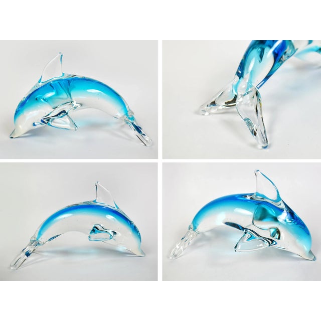 Contemporary Vintage Hand Blown Glass Blue Dolphin Seahorse Model Figurine Art - Set of 4 For Sale - Image 3 of 11