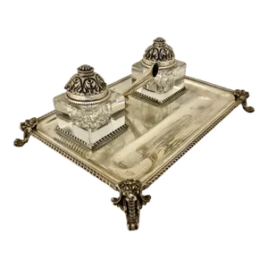 1900 Italian Baroque Style Sterling Silver 800 Ink Set