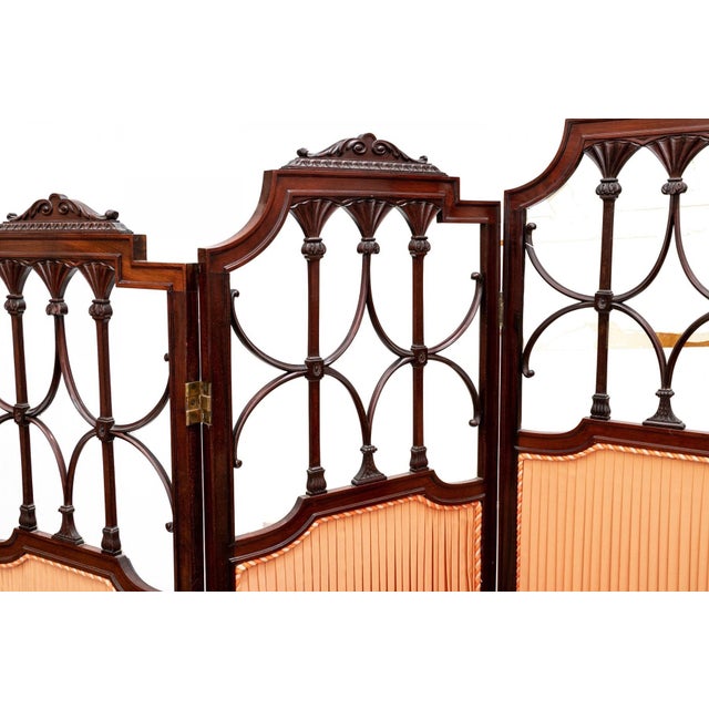 Wood Antique Edwardian Three-Panel Room Divider Screen For Sale - Image 7 of 8