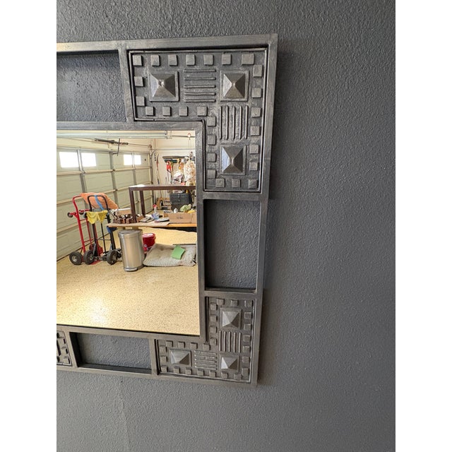 Metal Vintage Brutalist Wall Mirror For Sale - Image 7 of 12
