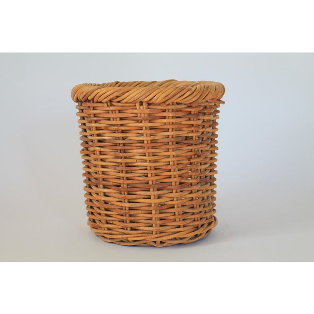 Rustic European Vintage Woven Wicker Wastebasket For Sale - Image 3 of 6