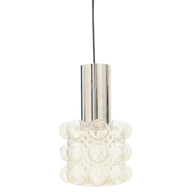 Mid-Century Bubble Glass and Chrome Pendant attributed to Helena Tynell for Limburg, Germany, 1960s For Sale