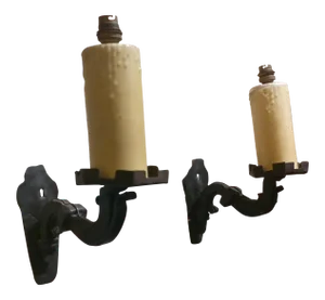 19th Century Spanish Gothic Cast Iron Wall Candle Sconces - A Pair