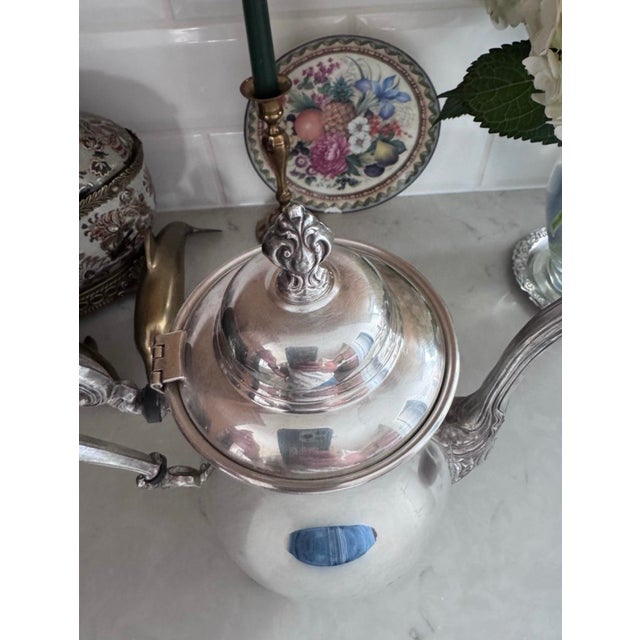 1940s Sheridan Silver Co Silver Plated Tea Pot Silver on Copper Flower Design 4 Footed For Sale - Image 10 of 12
