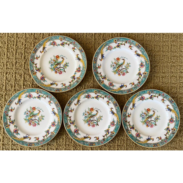 Early 20th Century Minton Porcelain Small Chinoiserie Exotic Bird Plates for Bread or Hors d'Oeuvres - Set of 5 For Sale - Image 9 of 11