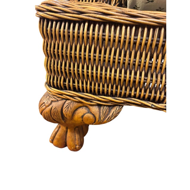 Late 20th Century Carved British Colonial Wicker Club Chair by Acacia Furniture & Two Leather Pillows For Sale - Image 4 of 12
