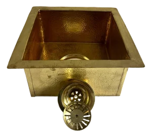 Farmhouse Country Square Brass Hammered Finish Drop-In Sink & Brass Drain
