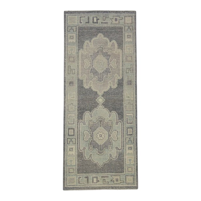 Turkish Oushak Rug Gray & Light Blue Handwoven Wool Rug 2'9" X 6'8" For Sale