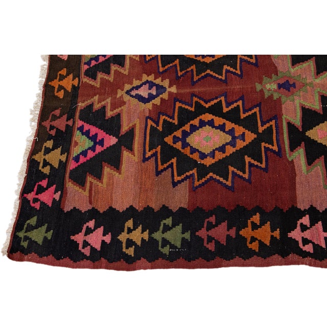 Mid-20th Century Turkish Kilim Red Handmade Tribal Wool Runner For Sale - Image 4 of 10