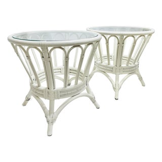 Pair Vintage Rattan Tables For Sale