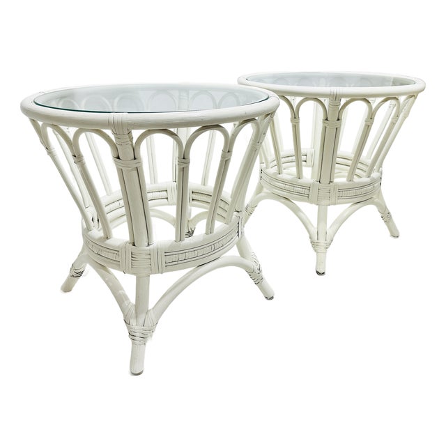 Pair Vintage Rattan Tables For Sale