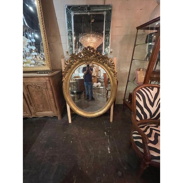 19th C. French Louis XV Oval Giltwood Mirror For Sale - Image 9 of 9