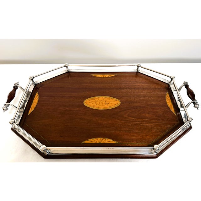 Antique English Silver and Mahogany Gallery Tray For Sale - Image 9 of 18