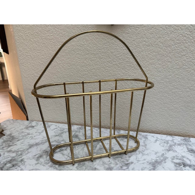 Mid-Century Modern Vintage Brass Magazine Holder Rack or Vessel For Sale - Image 3 of 8