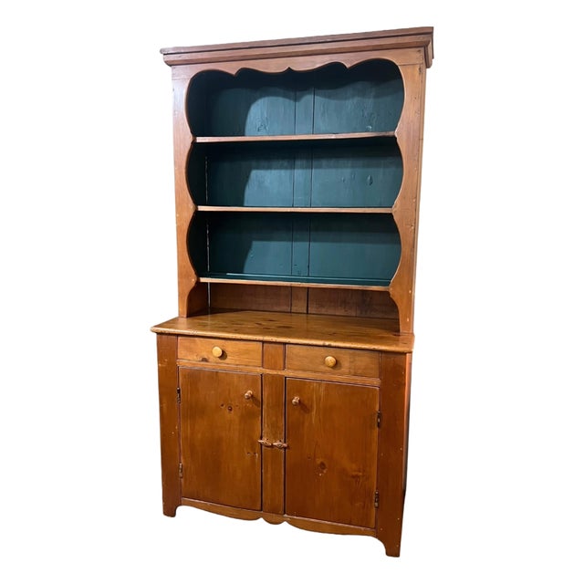 Late 19th Century Primitive Wide Plank Pine Step Back Cupboard For Sale