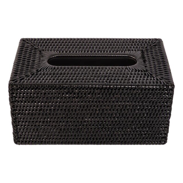 Artifacts Rattan Long Tissue Box, Tudor Black For Sale