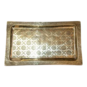 1940s Moroccan Brass Tray Rectangular Shape Polished Gold Brass Serving Platter