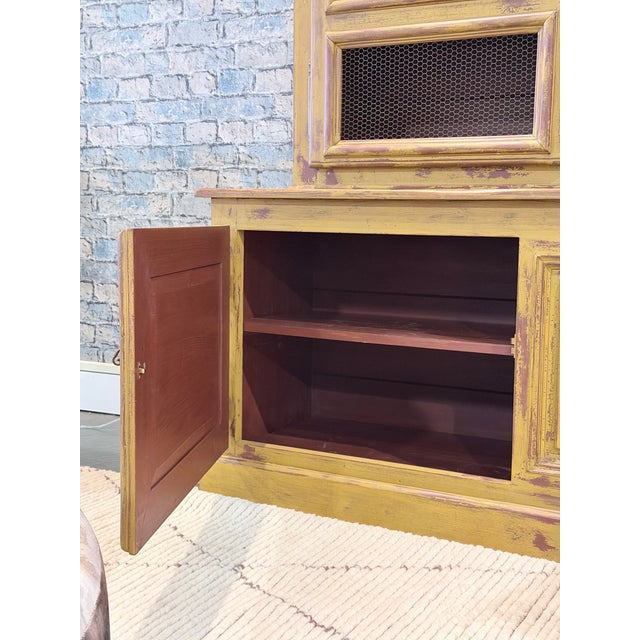 Mid 20th Century Distressed Farmhouse Wire Door Hutch Cabinet For Sale - Image 4 of 11