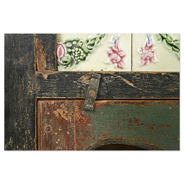 Small Wooden Sideboard with Ceramic Tiles For Sale - Image 5 of 8