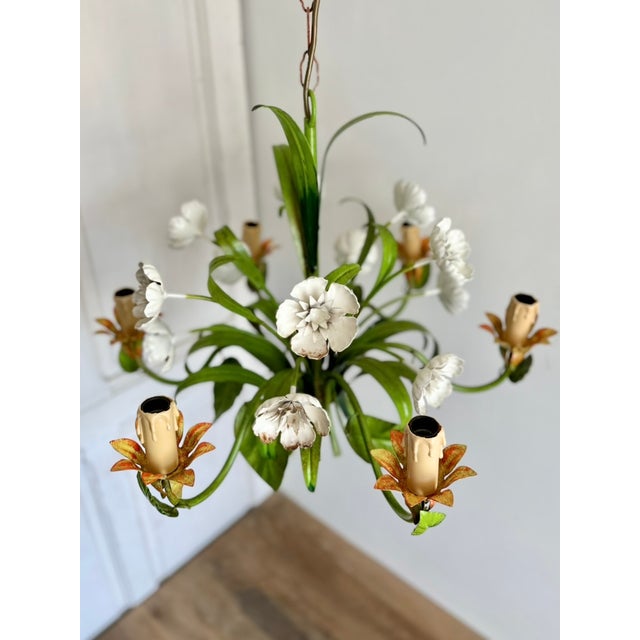 Vintage Floral Tole Chandelier, 1970 For Sale - Image 9 of 18