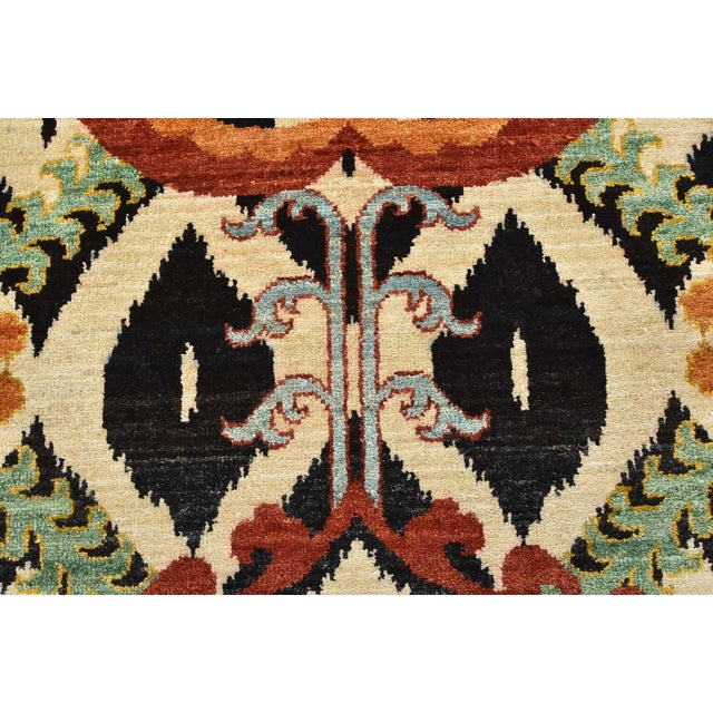 Suzani Runner 5'1'' X 14'1'' Beige Wool Modern Hand-Knotted Oriental Rug For Sale - Image 9 of 12