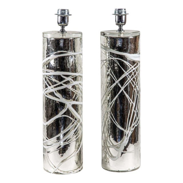 Silver Mirrored Murano Glass Table Lamps, 2000s, Set of 2 For Sale