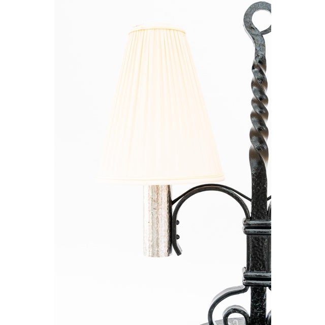 1920s Art Deco Cast Iron Table Lamp with Fabric Shades, 1920s For Sale - Image 5 of 18