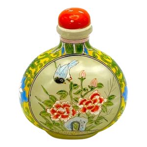 Vintage Painted Milk Glass Snuff Bottle With Qianlong Mark