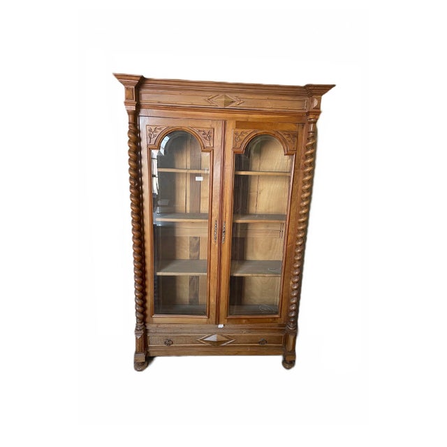 1900 - 1909 1900s Tall Walnut Display Cabinet For Sale - Image 5 of 5