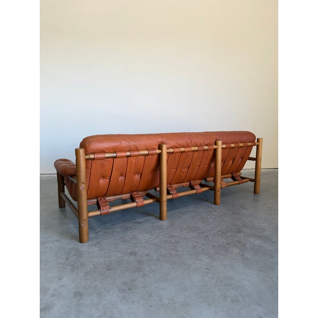 Arne Norell Mid Century Brazilian Sergio Rodriguez Style Cognac Leather Sofa For Sale - Image 4 of 12