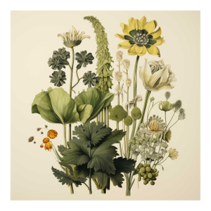 Vintage Botanical Garden Study No. 3 | Botanical Wall Art in Dark Green & Cream