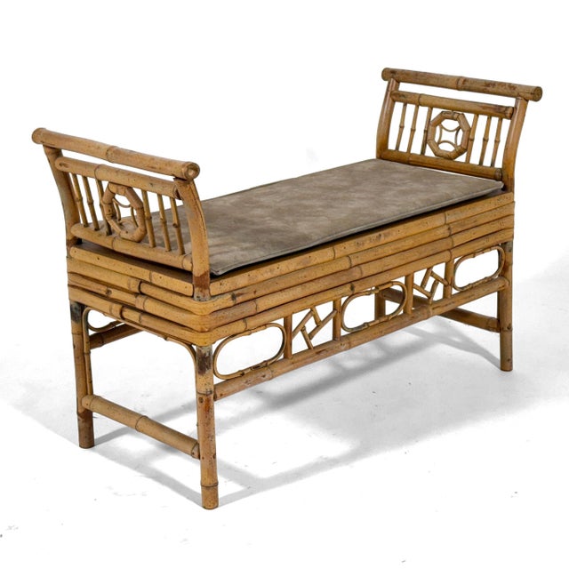 Mid 20th Century Bamboo and Cane Bench with Cushion For Sale - Image 4 of 11