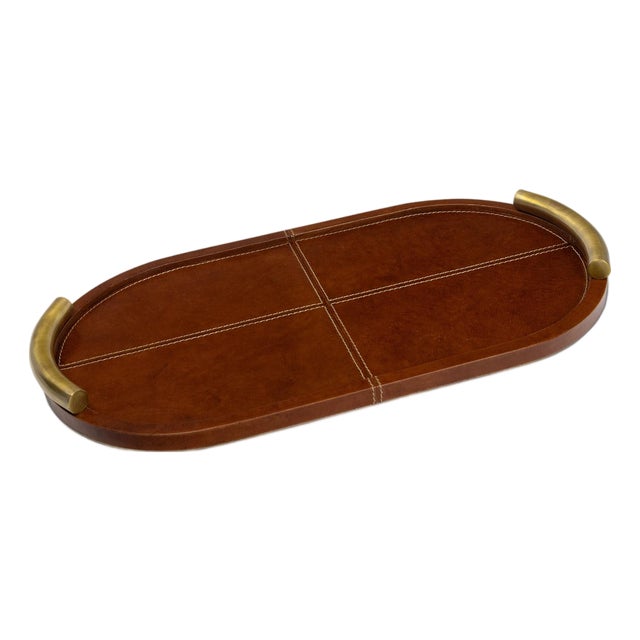 Hayes Leather Tray Oval, Cognac For Sale