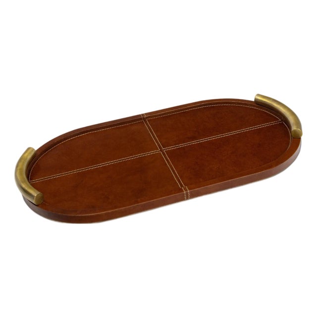 Regina Andrew Hayes Leather Tray Oval, Cognac For Sale