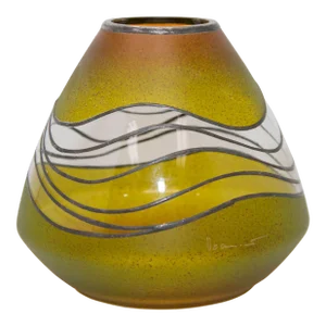 Art Nouveau Vlasta Vobornikova Bohemia Art Glass Green and Gold Vase Signed