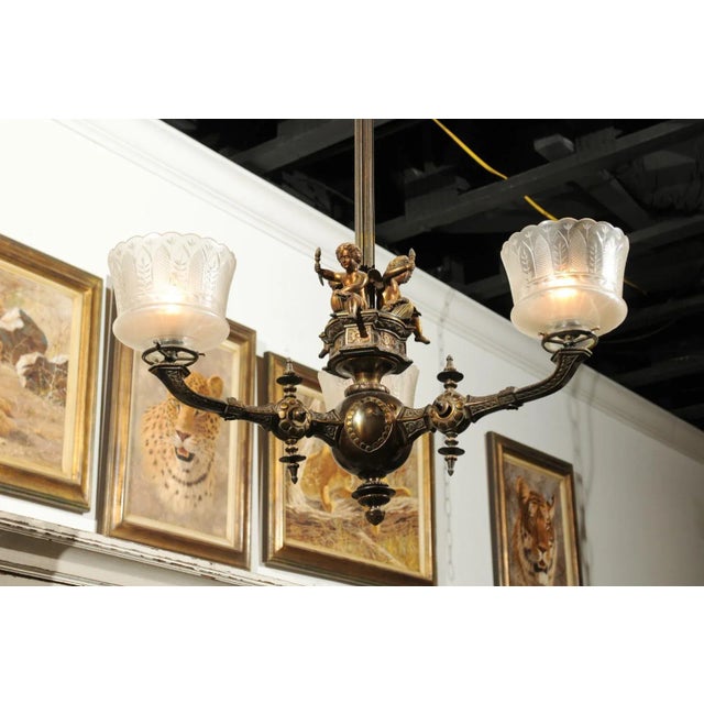 Bronze 19th Century French Three-Light Bronze and Baccarat Style Chandelier With Cherubs For Sale - Image 8 of 13