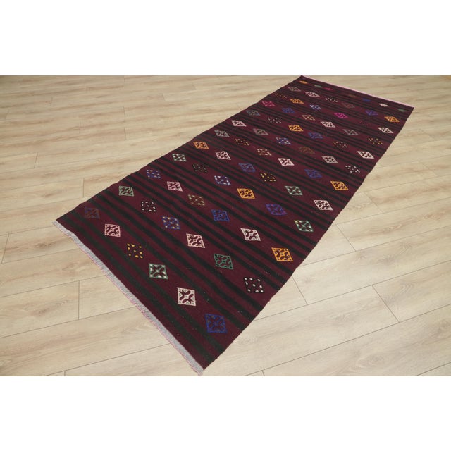 Cabin 1970s Cabin Style Stripe Design Hand Knotted Oushak Natural Wool Kilim Rug For Sale - Image 3 of 13