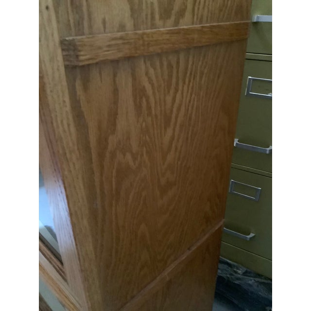 1960s Mid Century Oak Wood Barrister Bookcase Lawyers Three Unit Glass Doors Vintage For Sale - Image 5 of 12