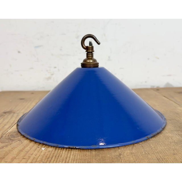 Blue Industrial Blue Enamel Factory Pendant Lamp, 1950s For Sale - Image 8 of 17