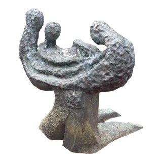1970s Mid Century Surrealist Verdigris Bronze Sculpture, Signed and Dated. For Sale