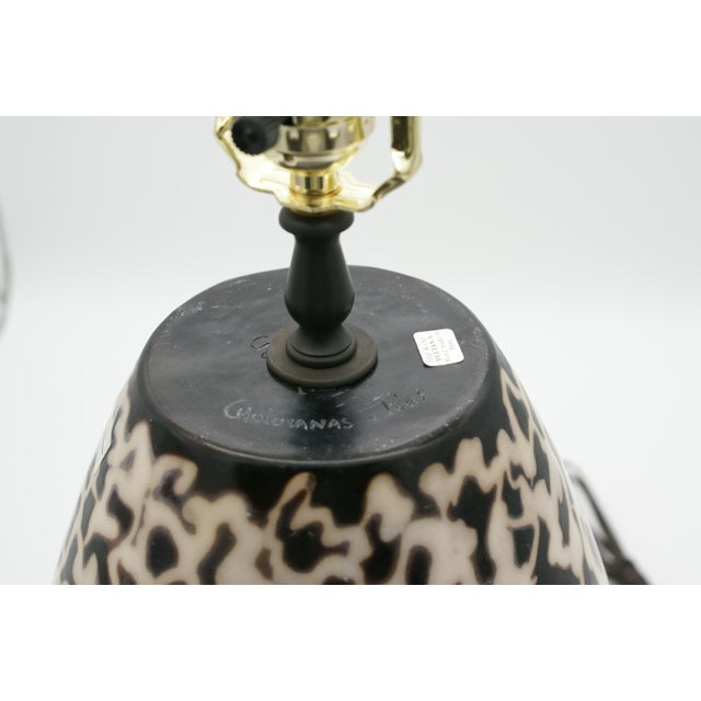 Late 20th Century Black & Ivory Geometric Chulucanas Pottery Lamp – Handcrafted Peruvian Art Tribal Vase Desk Lamp For Sale - Image 4 of 7