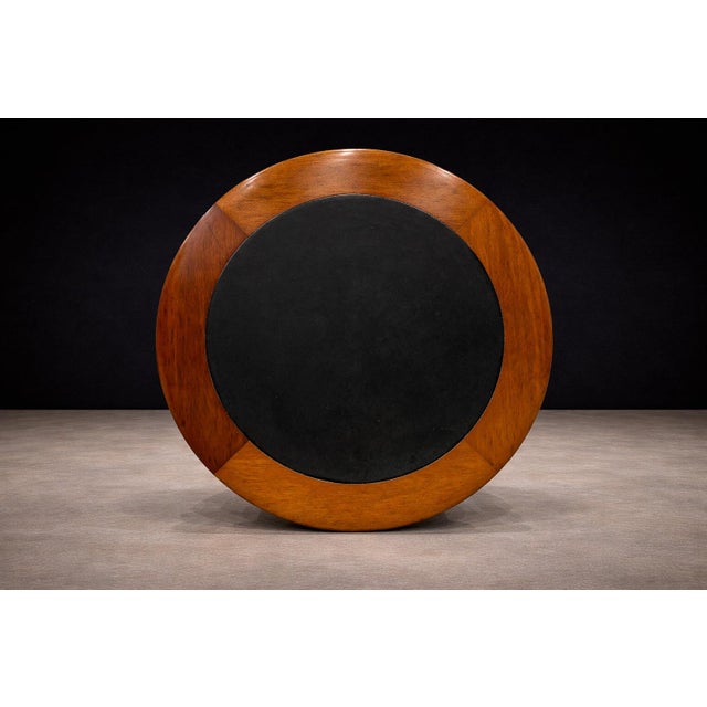 Round Coffee Table in Solid Hardwood & Black Leather, Brazilian Modern, 1970s For Sale - Image 4 of 11