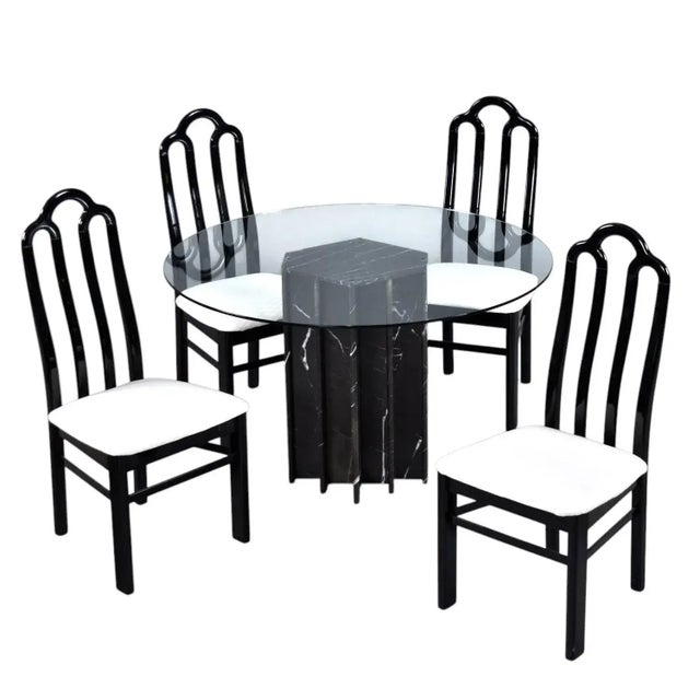 Round Glass Dining Table With Black Marble Pedestal Base For Sale - Image 4 of 12