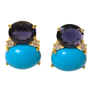 Christina Addison Large Gum Drop Earrings With Iolite and Cabochon Turquoise and Diamonds