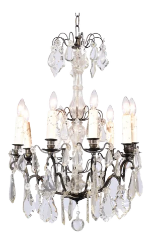 French Late 19th Century Eight-Arm Crystal Chandelier with Dark Metal Armature