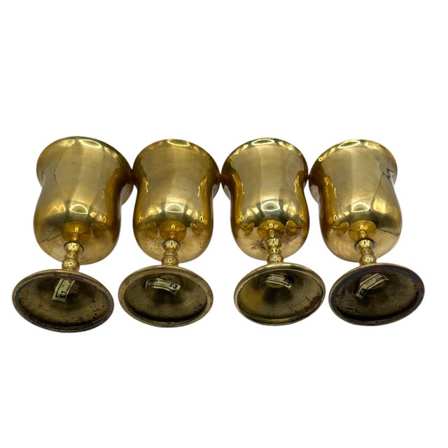1970s Vintage Mid Century Modern Solid Brass Goblets – Set of 4 For Sale - Image 5 of 12