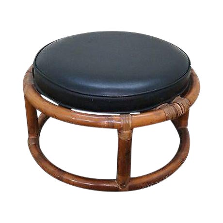 Vintage Round Rattan Bamboo Ottoman Footstool Chairish